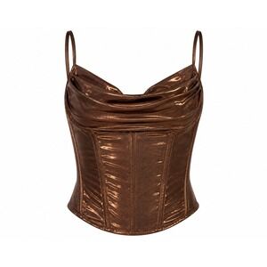 Windsor Women's S Metallic Bronze Corset Cowl Neck Cami Top Y2K Party Club